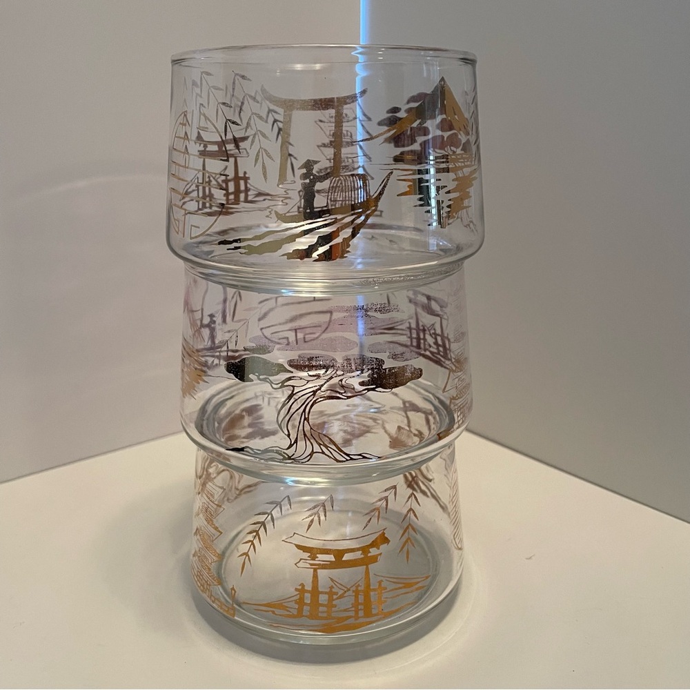 MCM Bartlett Collins Pagoda Glass Stack Set Missing Lid